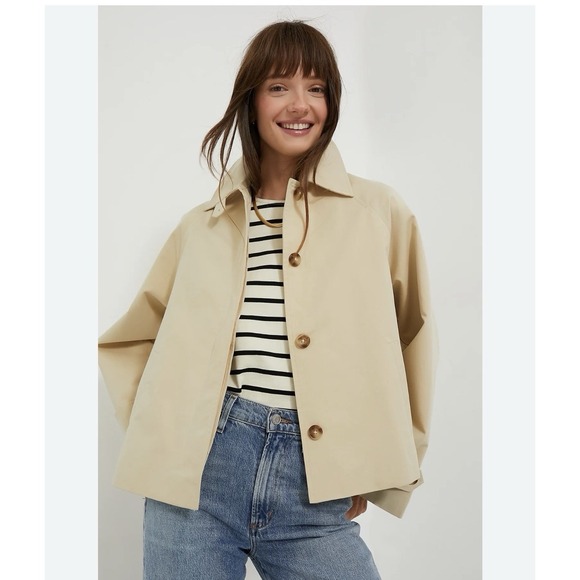 Tuckernuck Jackets & Blazers - Tuckernuck Khaki Drew Short Trench Coat Women XL Boxy Oversized Button Front NEW